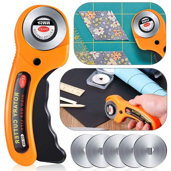 LNKOO 45mm Rotary Cutter Set: Ergonomic Rotary Cutter with Safety Lock and 5 Replacement Rotary Cutter Blades for Sewing Quilting Scrapbooking and Arts & Crafts Projects