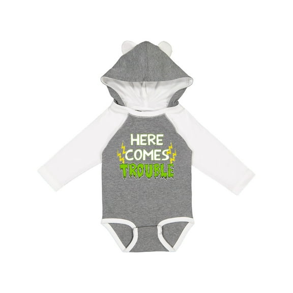 Inktastic Here Comes Trouble Boys or Girls Long Sleeve Baby Bodysuit