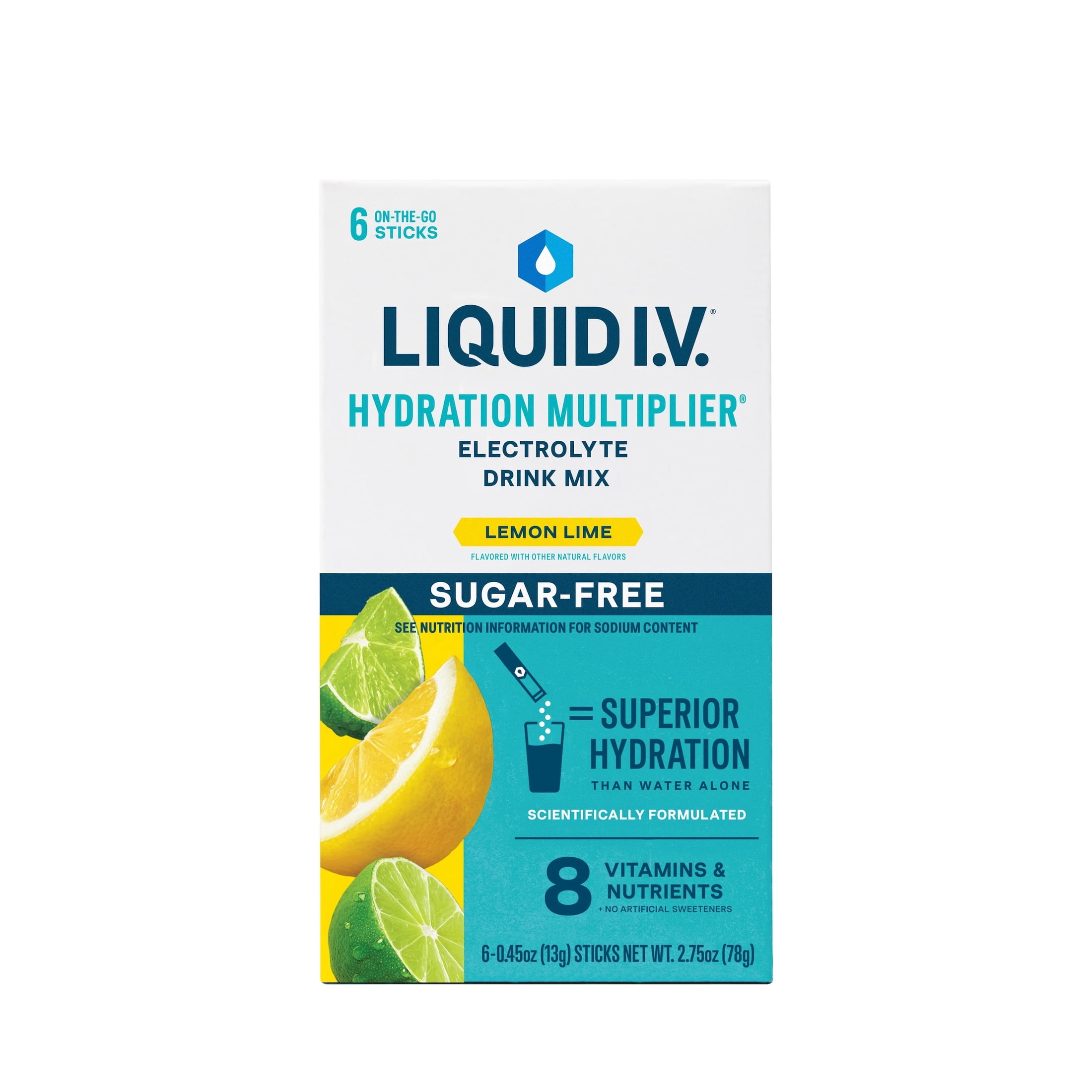 (8 pack) Liquid I.V.® Lemon Lime Hydration Multiplier® Sugar-Free Electrolyte Powder Drink Mix, 6 Count Packets