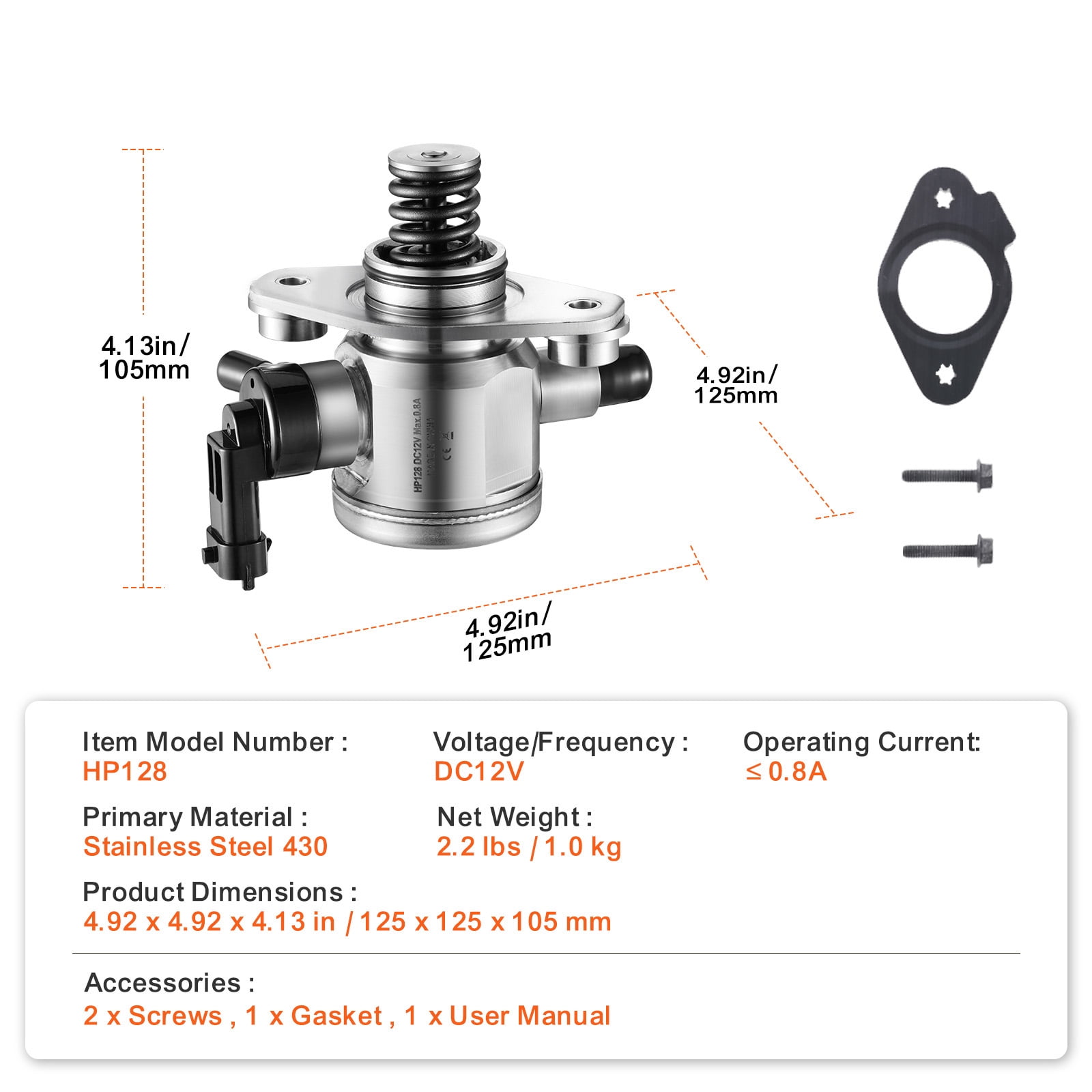 KFFKFF High-Pressure Fuel Pump with Gasket and Bolts, Designed for Buick LaCrosse, Regal, Verano, Chevrolet Captiva Sport, Equinox, Impala, Malibu, GMC Terrain (2010-2017) L4 2.4L