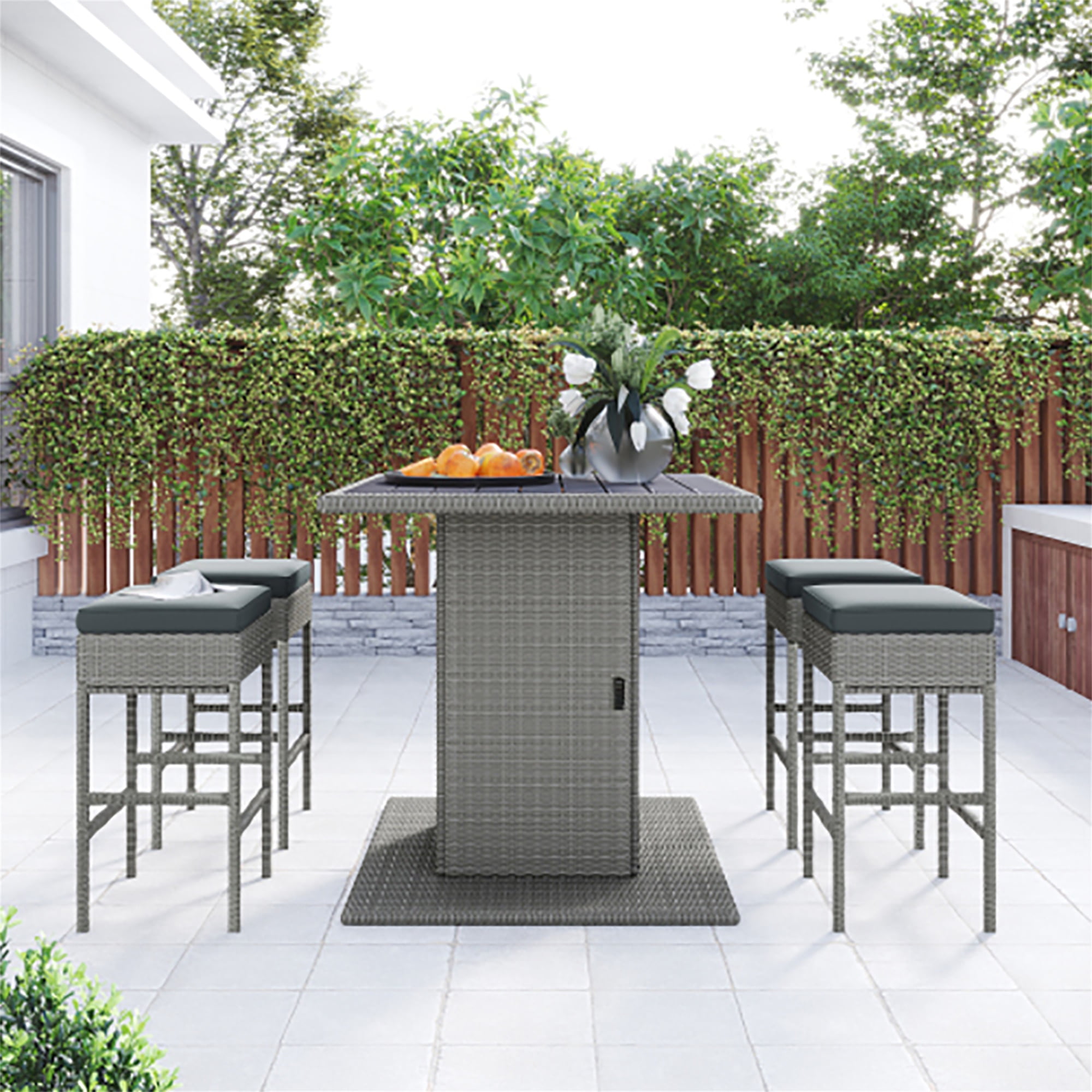 Kadyn 5 Piece Outdoor Patio Dining Table and Chair Set, Wicker Patio Dining Table and Chair Set, Outdoor Rattan Dining Table Set for Patio, Backyard, Balcony, Garden