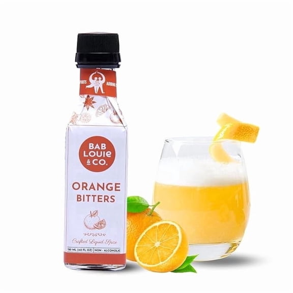 Bab Louie & Co. Orange Bitters for Cocktails, Non Alcoholic Award Winning Bitters (120ml/4 Fl. Oz), Perfect for Old Fashioned Mix, Whiskey Sour Mix, Fresh Citrus Notes, Made with Natural Herbs
