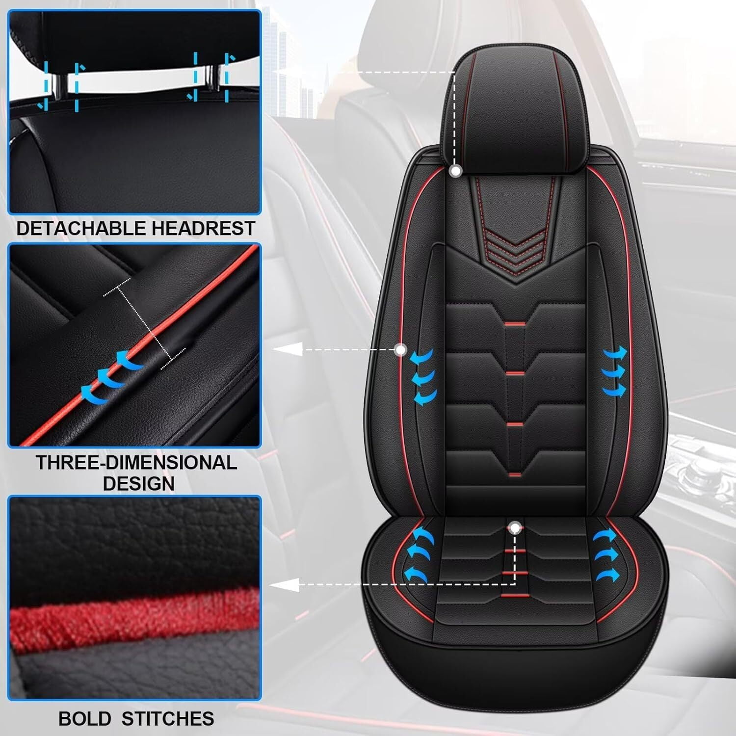 DIKSOAKR 2 Front Car Seat Covers Fit for Toyota RAV4 2007-2025 Faux Leather Seat Cushion with Lumbar Support Airbag Compatible Automotive Interior Accessories (RED)