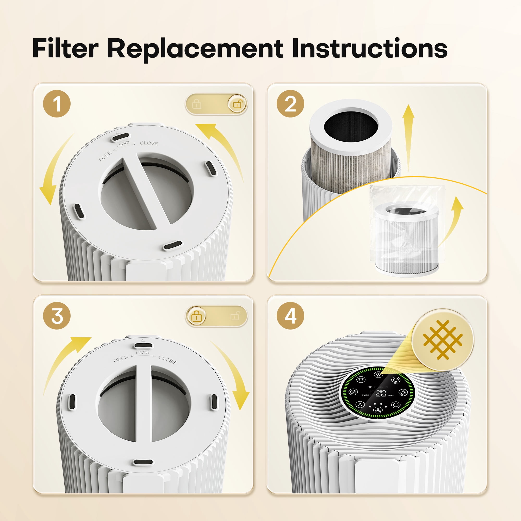 ALROCKET Air Purifier for Home, Smart WIFI, PM2.5 Digital Display, Auto Mode, 3-Layer Filter with 5 Speeds & Timer, Removes Wildfire Smoke, Dander, Dust, Pollen, Covers 600 ft²/2H