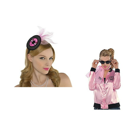 Amscan 50s Pink Ladies Adult Jacket, Scarf and Vinyl Record Headband