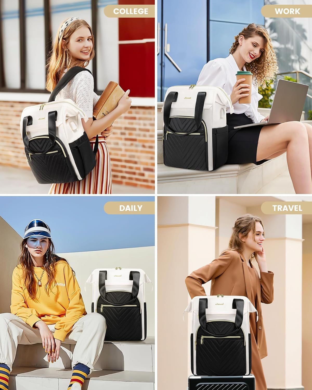 Laptop Backpack for Women, 15.6 Inch Work Laptop Bag，Waterproof Teacher Nurse Bag with USB Port, Fashion Travel Bag Business Computer Backpack Purse,Beige-Khaki