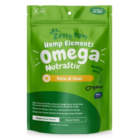 Zesty Paws Omega 3 Dental Sticks for Dogs, With Hemp, Salmon, Krill Oil & Bone Broth, 12