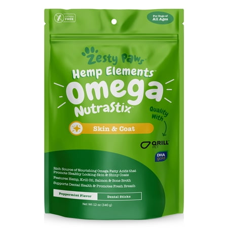 - Zesty Paws Omega 3 Dental Sticks for Dogs, With Hemp, Salmon, Krill Oil & Bone Broth, 12 oz