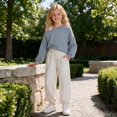thumbnail image 6 of newwalpole Girls Cropped Sweatshirt Off Shoulder Long Sleeve Casual Crop Top | Cute Loose Fit Pullover Solid Color Y2K Trendy Shirt for Daily School Wear(Sky Blue,9-10 Years), 6 of 7