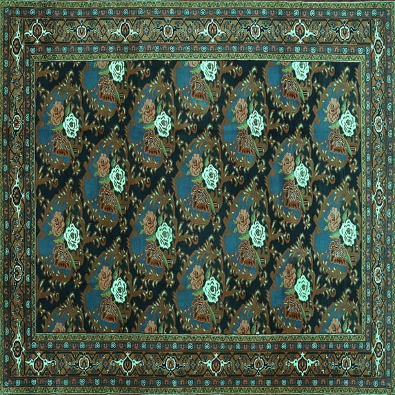 Ahgly Company Machine Washable Indoor Square Persian Turquoise Blue Traditional Area Rugs, 6' Square