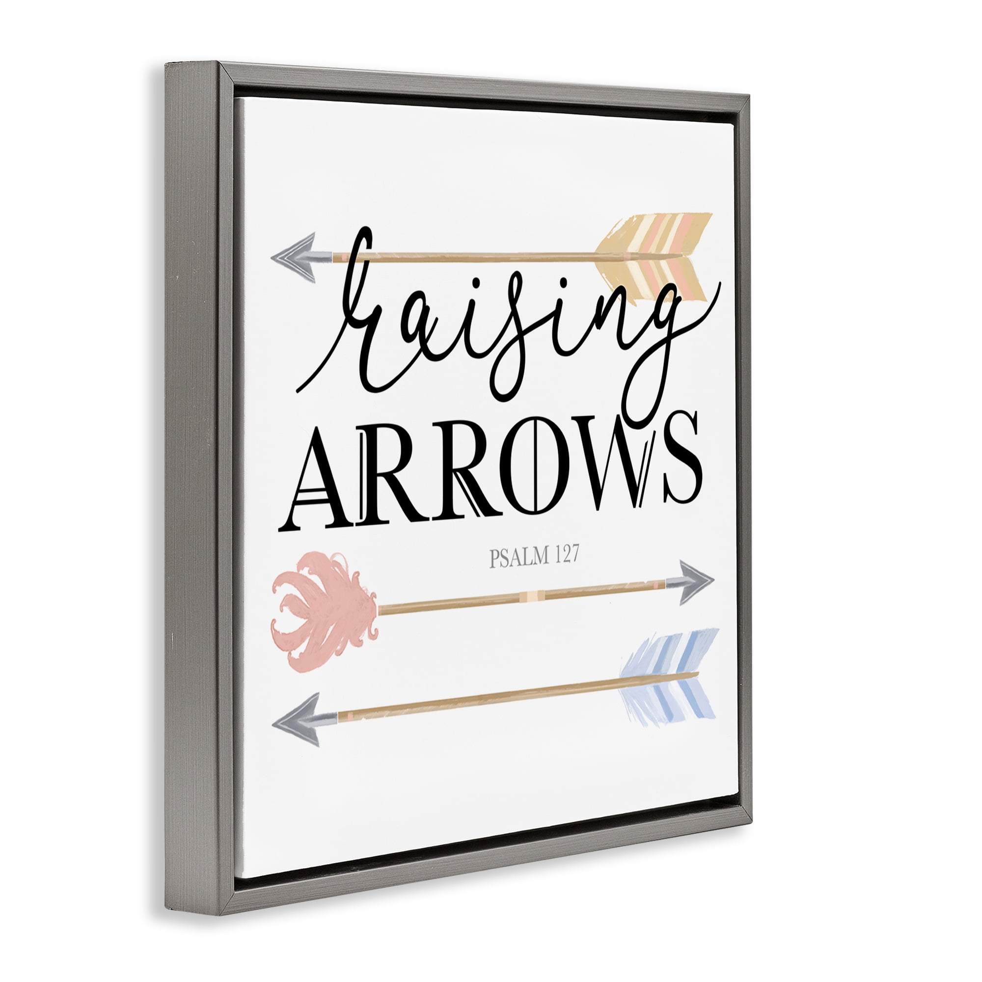 Stupell Industries Spiritual Raising Arrows Religious & Spiritual Painting Gray Floater Framed Canvas Art Print Wall Art, 18 x 18