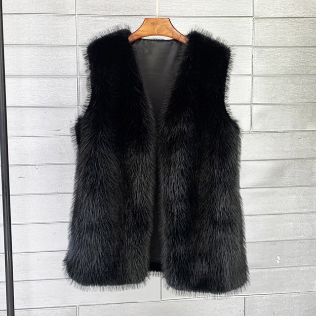 HongQid Womens Faux Fur Vest Coat Winter Shaggy Casual V-neck Jackets Warm Fuzzy Outerwear