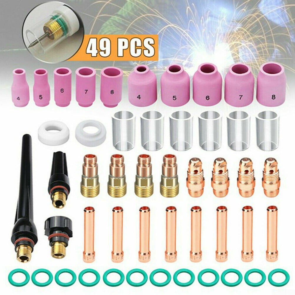 49pc Set TIG Welding Torch Stubby Gas Lens Pyrex Glass Cup Kit for WP-17/18/26 A