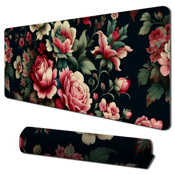 Extended Long Cute Large Mouse Pad, Roses Mousepad Laptop Pad, XL Big Full Flower Table Mat Desk Mat for Desktop and Keyboard for Women Office Gifts,