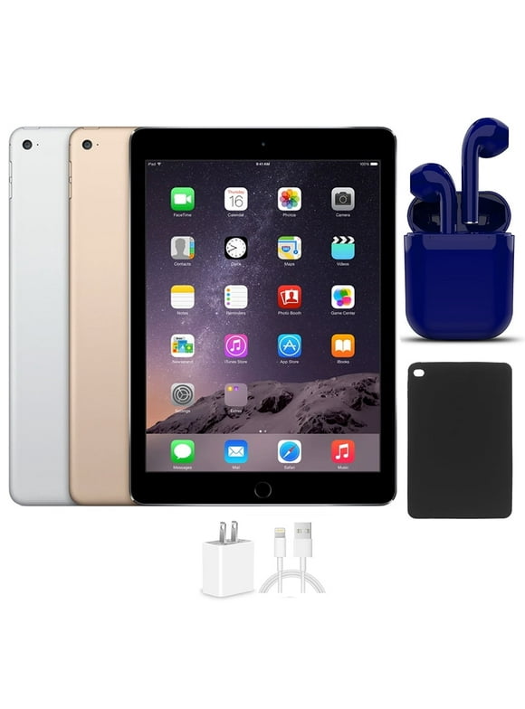 Restored Apple iPad Air 2 9.7-inch Retina 16GB Wi-Fi Only Latest OS Bundle: USA Essentials Bluetooth/Wireless Airbuds, Case, Rapid Charger By Certified 2 Day Express (Refurbished)