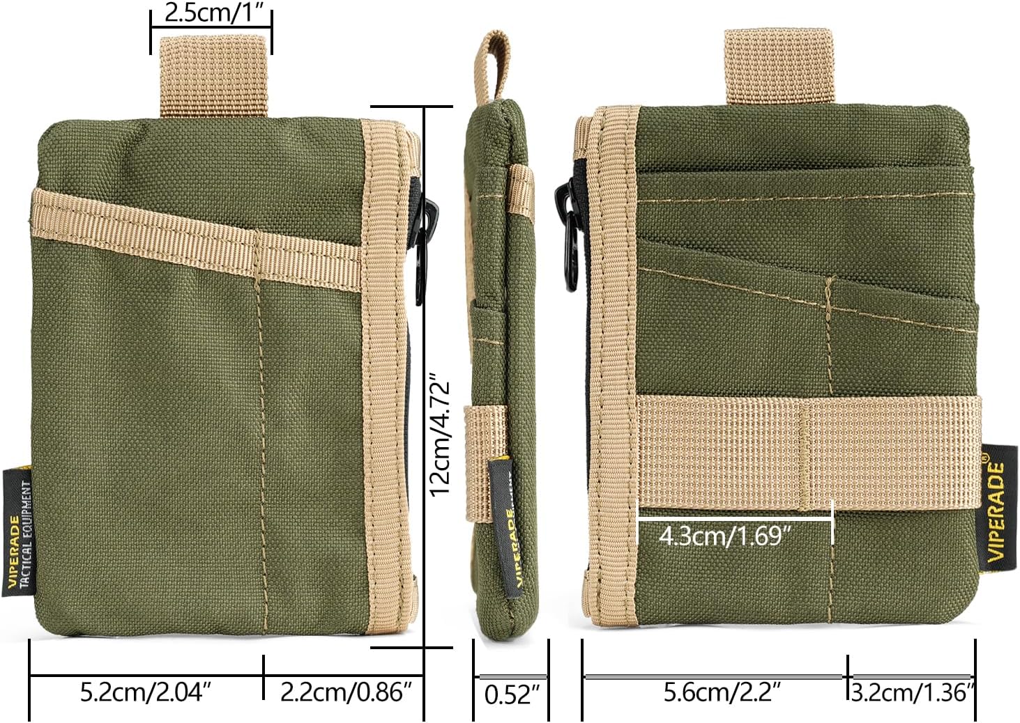 VIPERADE 6-in-1 EDC Pouch, 500D Compact EDC Pocket Organizer, Molle Extension Tool Storage Bag, Small Coin Purse/Card Holder/Swiss Army Knife Pocket Pouch (Green/Tan)