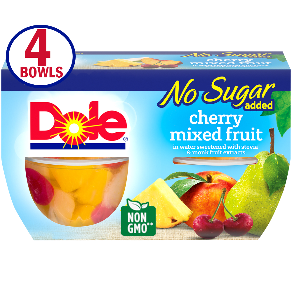 (4 Cups) Dole No Sugar Added Cherry Mixed Fruit, 4oz Fruit Bowls