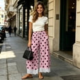thumbnail image 4 of Tqcoqu Women's Polka Dot Wide Leg Pants,Drawstring Elastic Waist Lace Hem Casual Y2K Long Trousers with Side Pockets, 4 of 8
