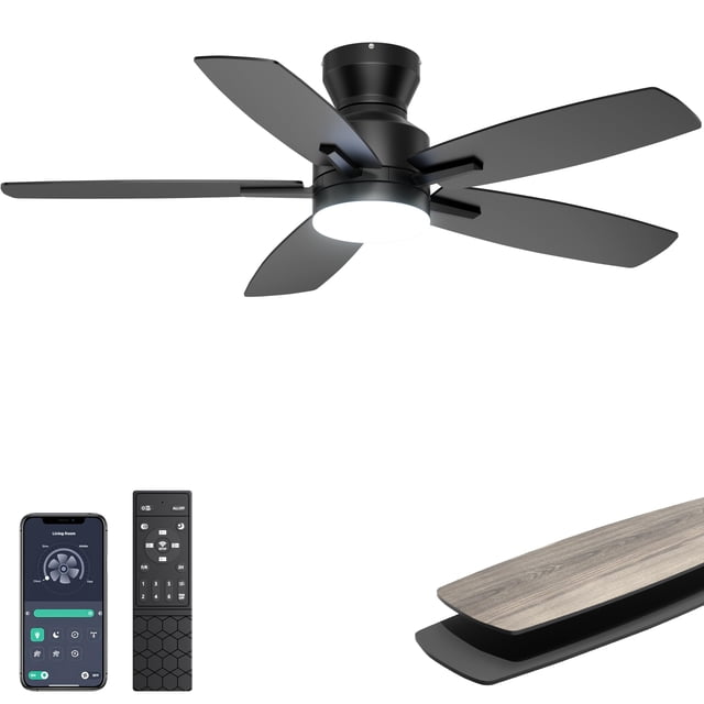 Ohniyou Ceiling Fans with Lights, 42'' Low Profile Ceiling Fan with Light and Remote/APP Control, Modern Flush Mount Ceiling Fan