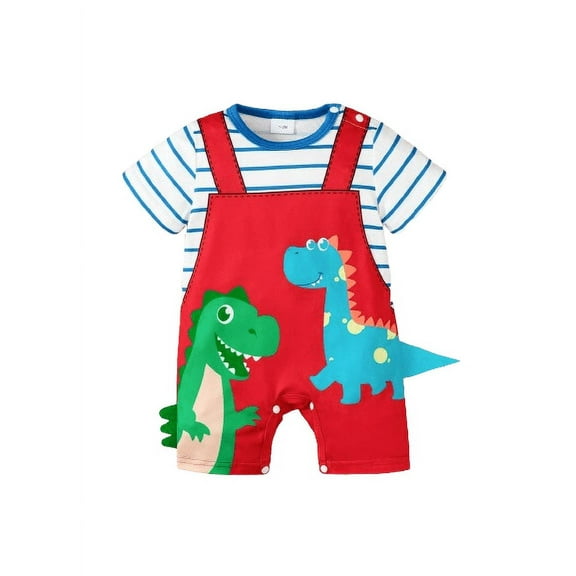 Mikrdoo Baby Boys Cute Romper Short Sleeve Stripes Dinosaur Onesies Clothes Newborn to Infant Size 1/3-18M
