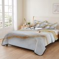 thumbnail image 2 of Twin Quilt Set 68''x86'', Marble Grey Lightweight Summer Bedspread Coverlet Set with 2 Pillow Shams, Gold Texture Modern Crack Scenery Breathable All Season Quilt Bedding for Dorm/Bedroom, 2 of 9