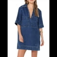 thumbnail image 1 of Minivestido Vaquero Informal de Verano para Mujer, con Cuello en V y Bolsillos, Azul Oscuro, Talla XL, 1 of 6