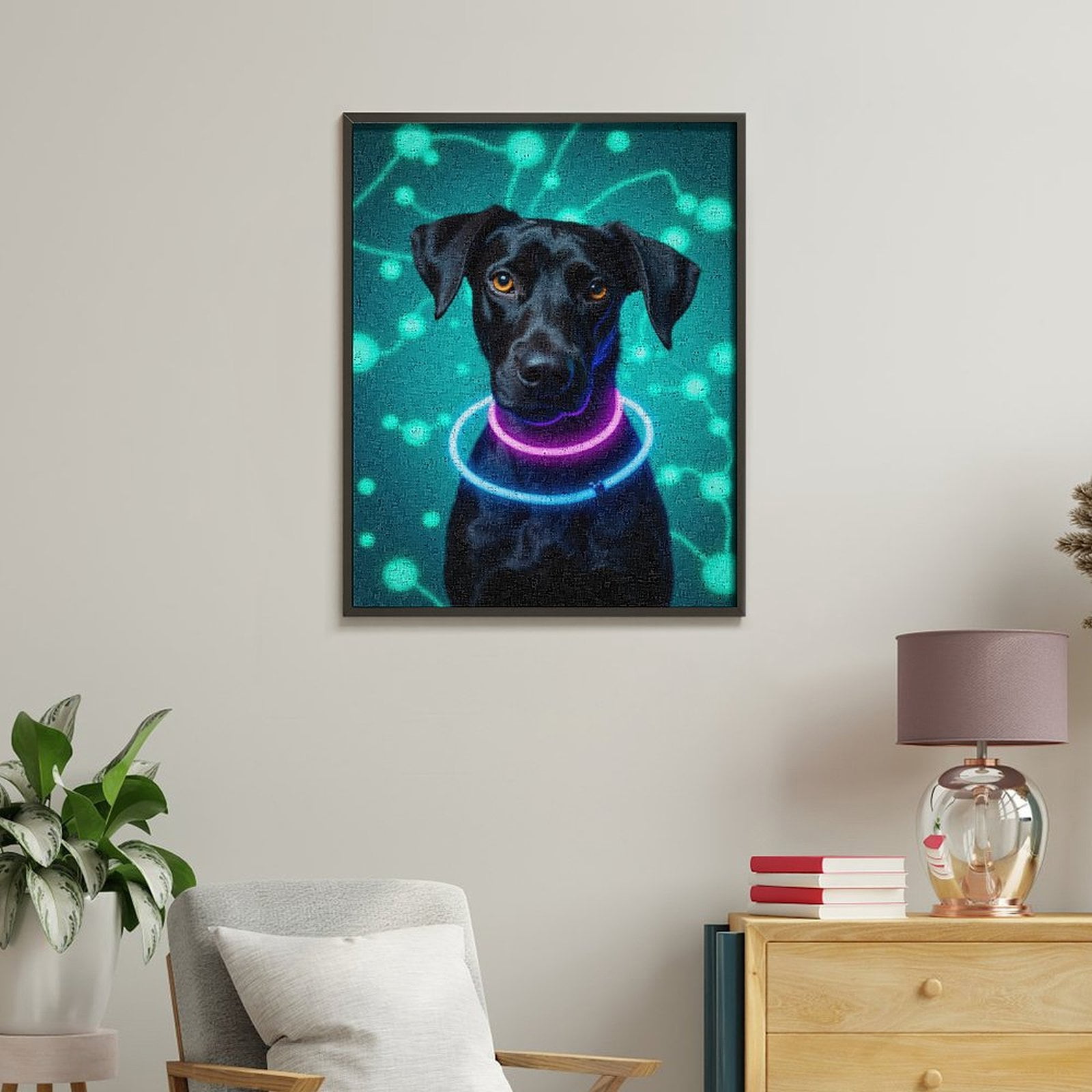 Paint by Numbers Kit for Adults, Dog Neon Lights Futuristic Glow Paint by Numbers, Easy Paint by Numbers Kit for Adults Beginner, DIY Adult Paint by Number Kits on Canvas, Home Decor