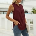 thumbnail image 3 of QLEICOM Womens Summer Tops Oversized T-shirts Solid Lace Sleeveless Vest Splicing V-Neck Casual Loose Tunic Tank Tops Women Shirts Blouses Wine S, 3 of 4