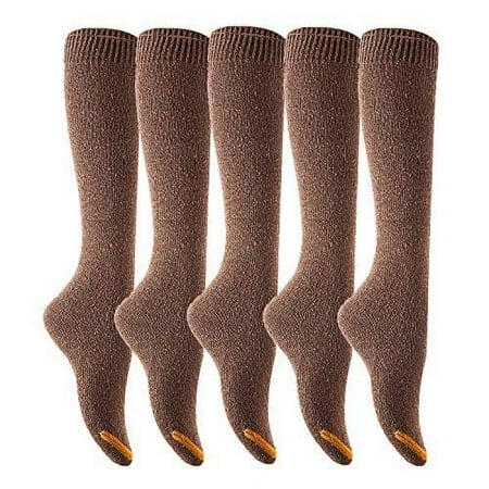 Lian LifeStyle Women's 5 Pairs Awesome Breathable Fancy and Cozy Knee High Cotton Boot Socks Size 6-9Coffee