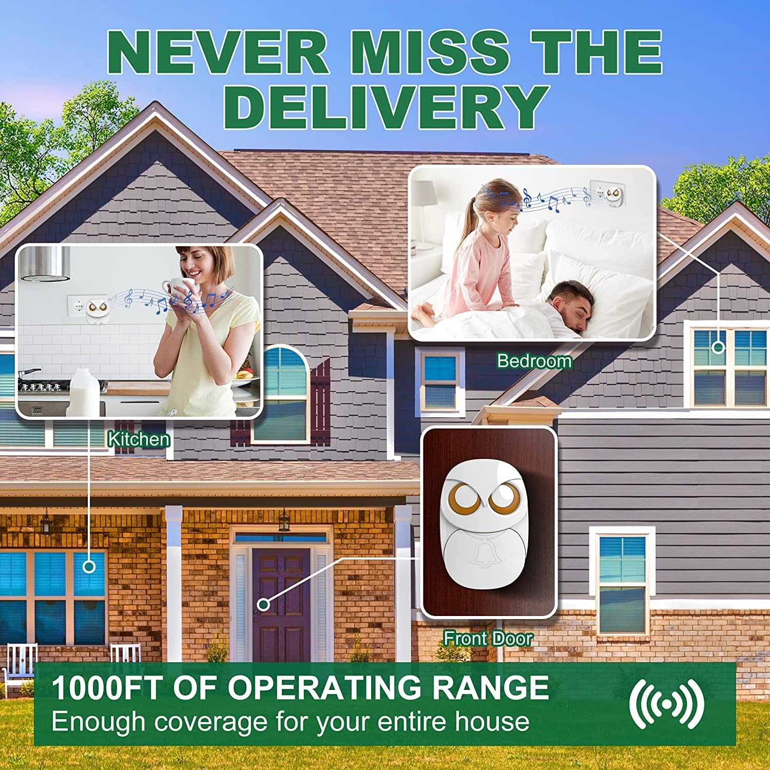 Wireless Doorbell,Doorbell,1 Receiver + 1 Transmitter - White
