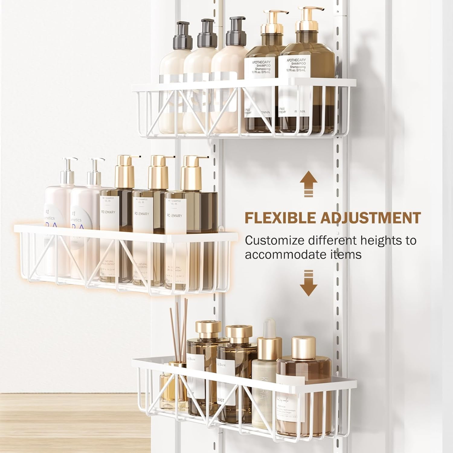 Delamu 6-Tier Over the Door Rack Organizer, Adjustable Pantry Organizers and Storage Shelves, Metal Hanging Spice Rack Organizer, Cabinet Door Organizer for Kitchen Bathroom Laundry Room, 12" White