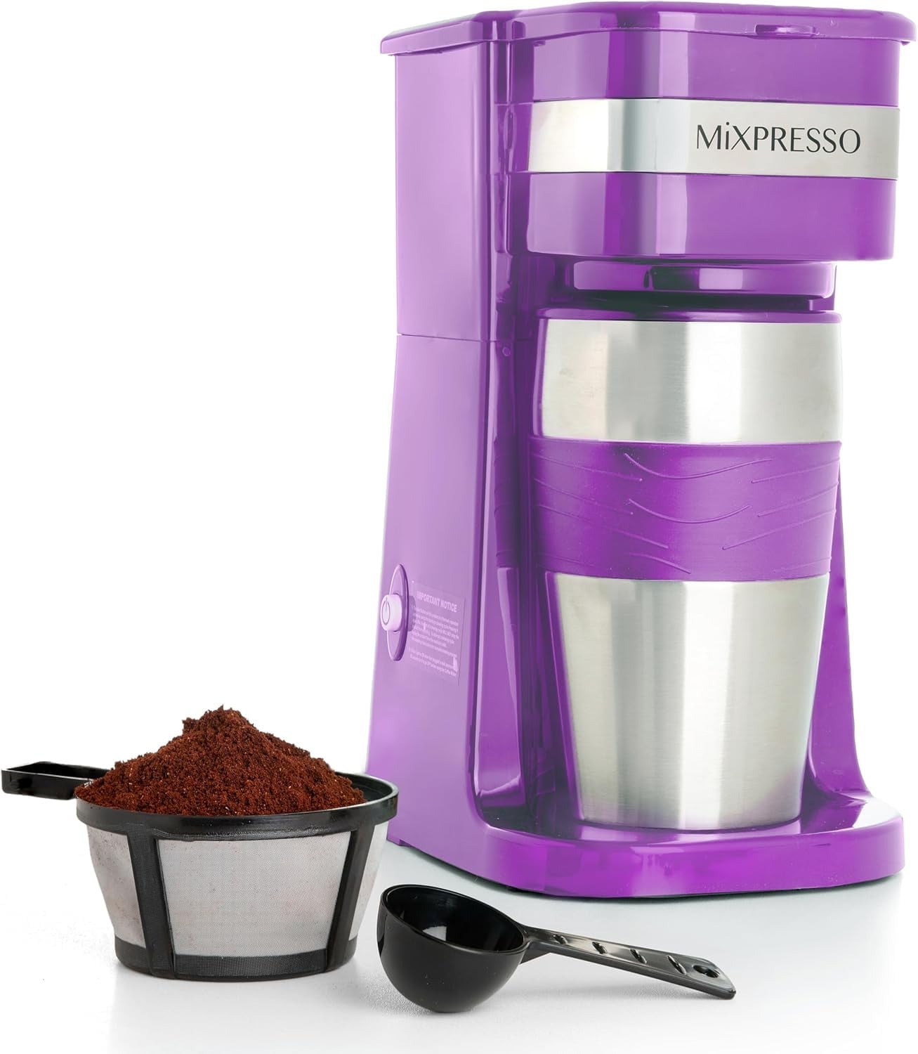 Mixpresso Single Serve Coffee Maker Ground Coffee and 14oz Travel Mug
