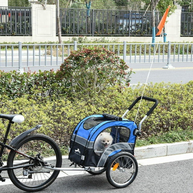 YYAO Remorque Vélo pour Chien, Poussette Deux-en-un Pet avec Roues Rotatives à 360°, Bleu