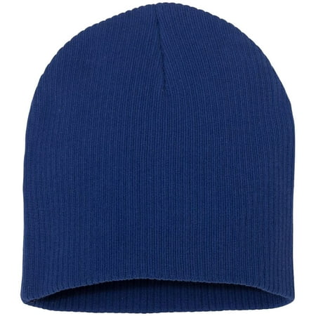 Eight Piece Cap - Unisex 8 1/2'' Solid Beanie Bulky Hat Soft 100% Cotton Skully Cap Cold Winter - (Royal)