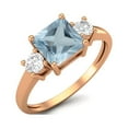 thumbnail image 2 of 0.95 Ctw Princess cut Square Blue Topaz 925 Sterling Silver Rose Vermeil Trio Stone Dainty Women Mother's Day Gift Ring, 2 of 4