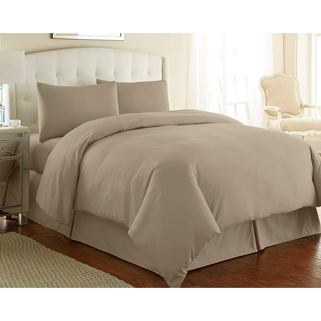 600 Thread Count Egyptian Cotton 5-PCs Duvet Cover Set { Zipper Closure } Full/Queen, Taupe Solid