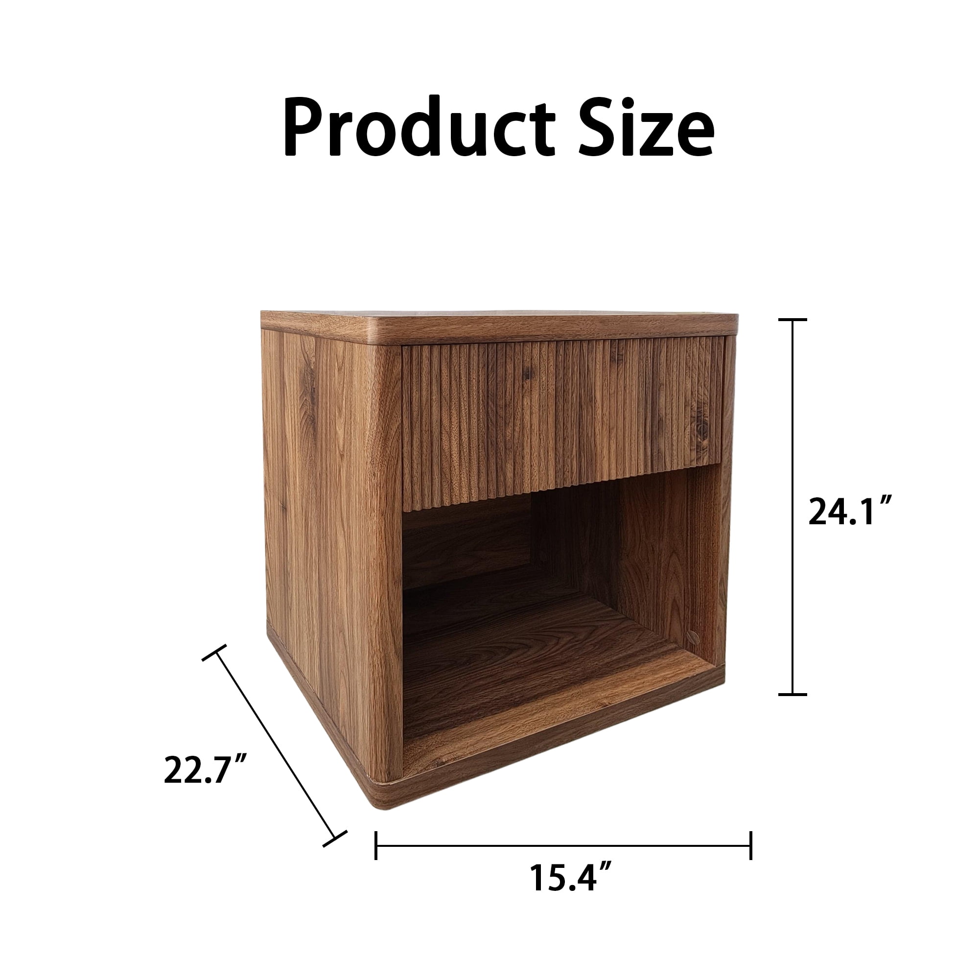 HOQBN Nightstand with 1 Drawer Storage Fluted Bed Side Table End Table Large Modern Wide Bedside Stand for Bedroom Living Room,Walnut