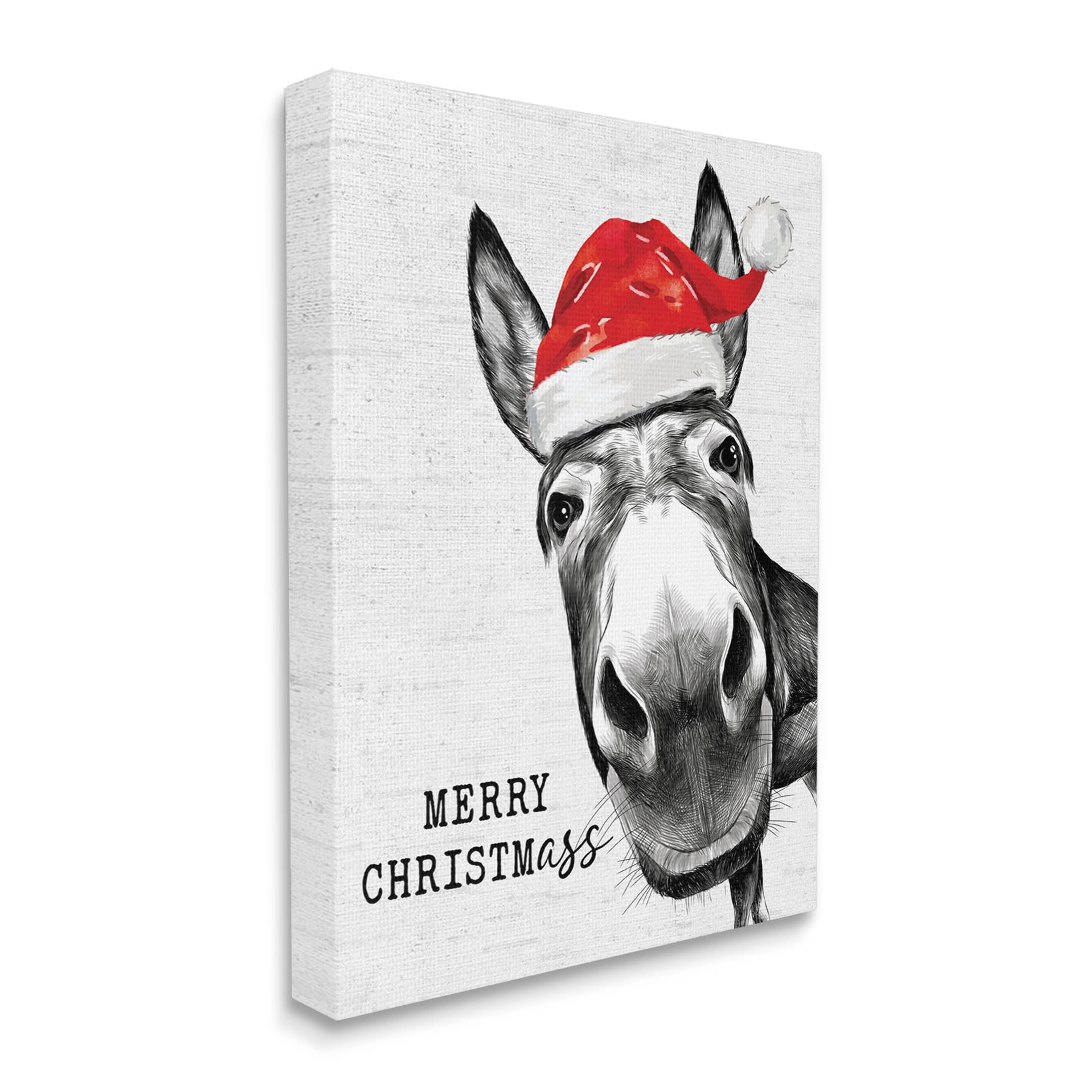 Stupell Industries Merry Christmass Funny Donkey Graphic Art Gallery Wrapped Canvas Print Wall Art, Design by Lettered and Lined