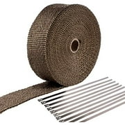 MAS Exhaust Wrap 2" Titanium 50Ft Exhaust Header Basalt Fiber Heat Wrap Tape with 10 Ties for Car Motorcycle (1 Roll)