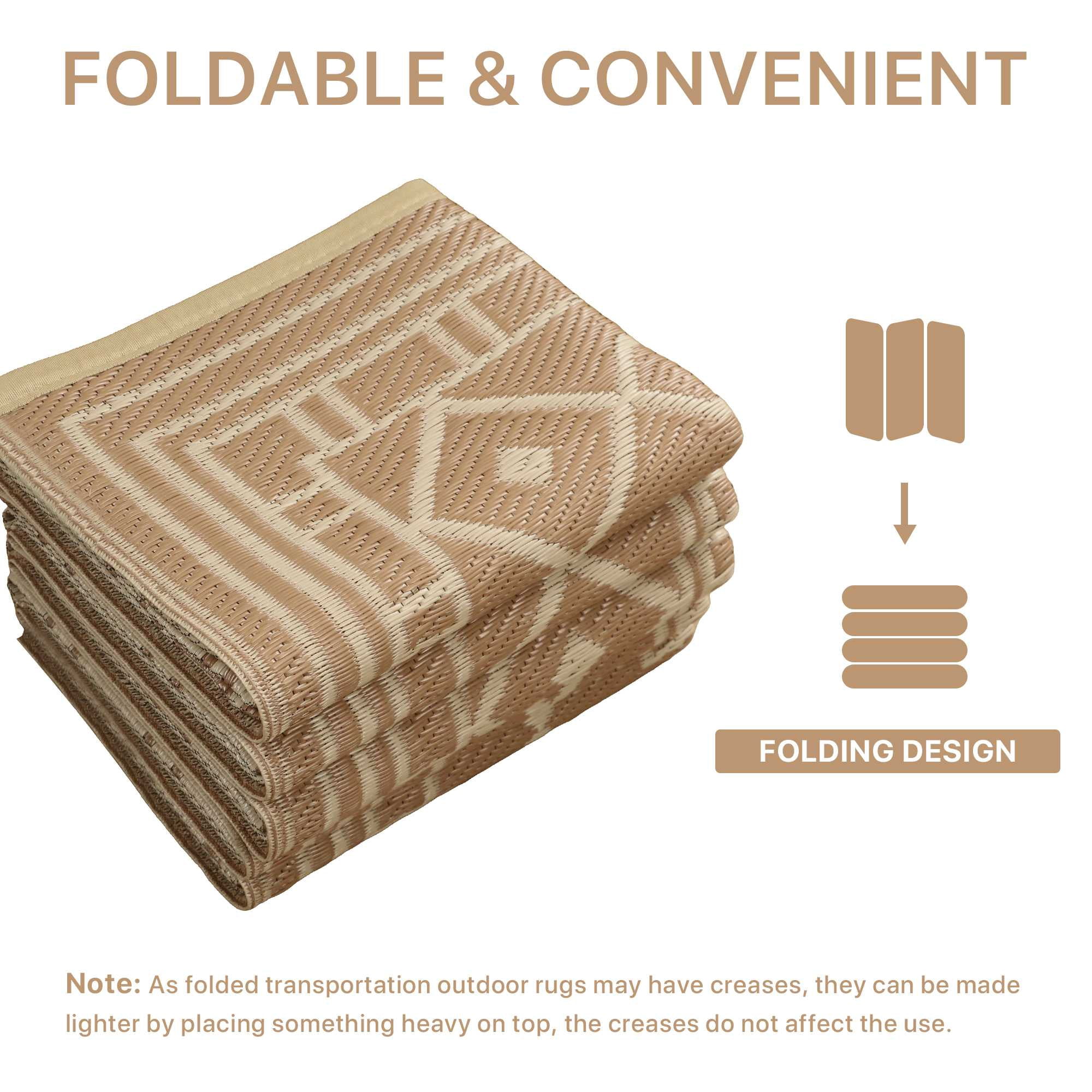 DEORAB 8'x10' Outdoor Rugs Waterproof Patio Reversible Plastic Carpet Camping Outside Mat For Garden RV Camping Porch Deck Backyard, Brown & Beige