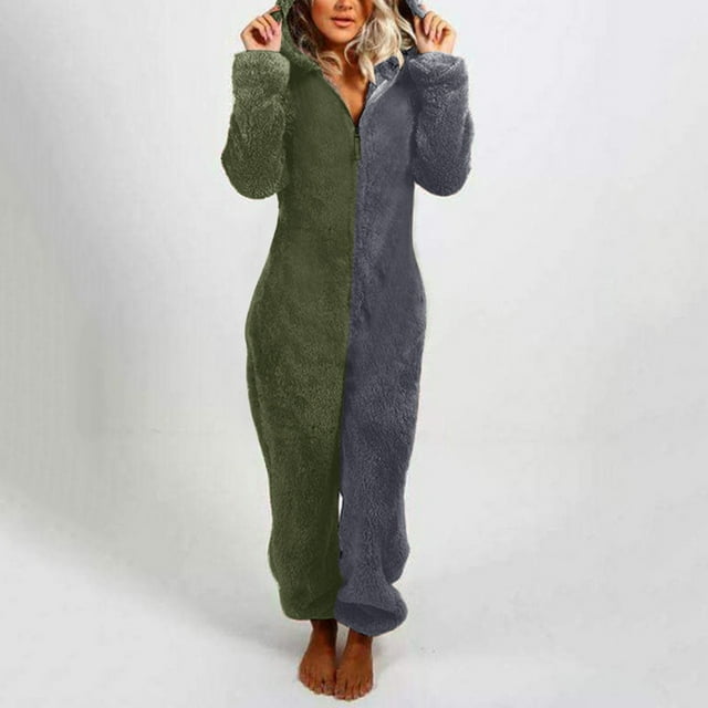 Combinaison avec Contrôle du Ventre pour Femmes, Combinaison à Manches Longues avec Capuche, Pyjama Décontracté d'Hiver Chaud, Combinaison de Nuit, Combinaison pour Femmes en Liquidation