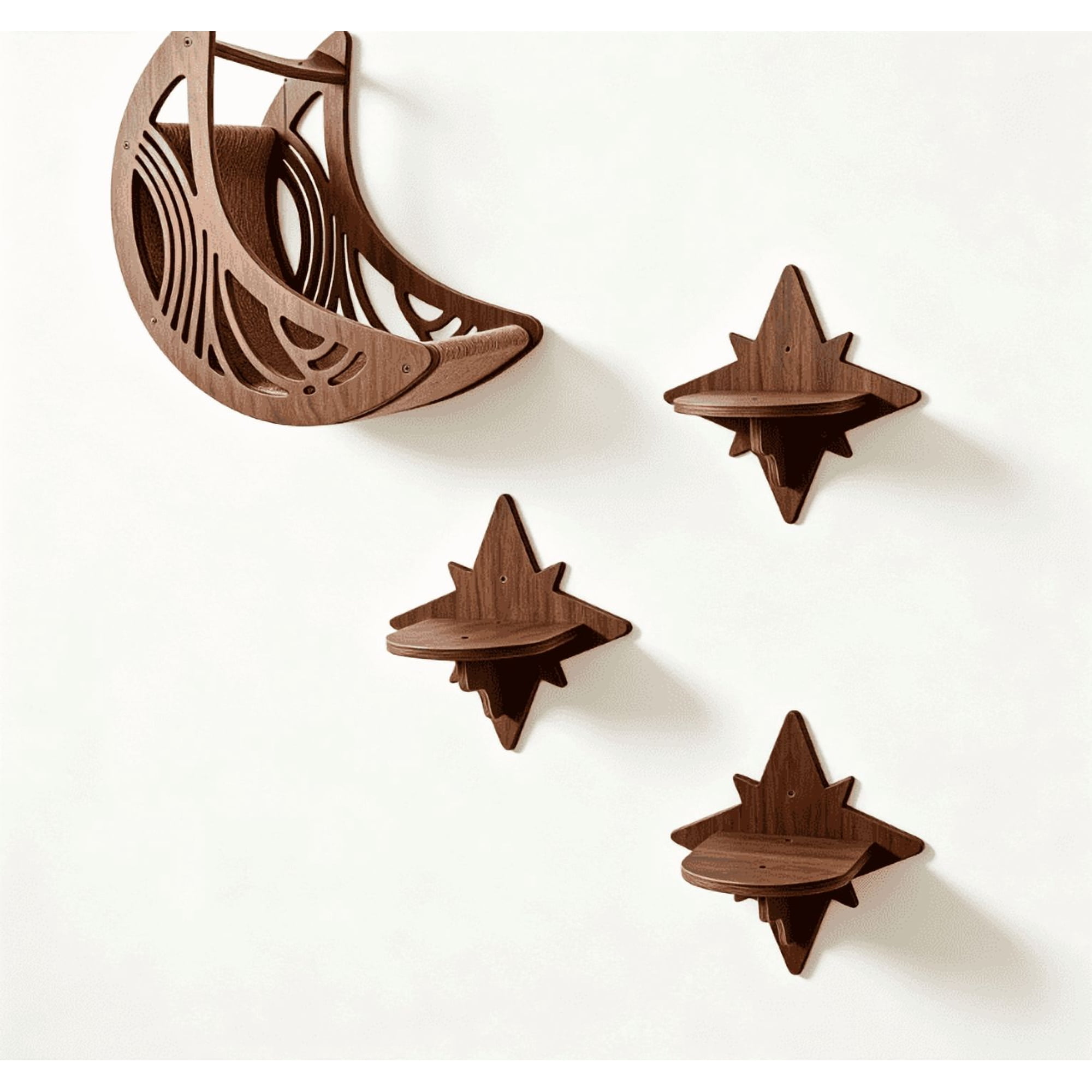 Moon & Star Cat Wall Shelves, Modern Cat Wall Furniture for Indoor Cats