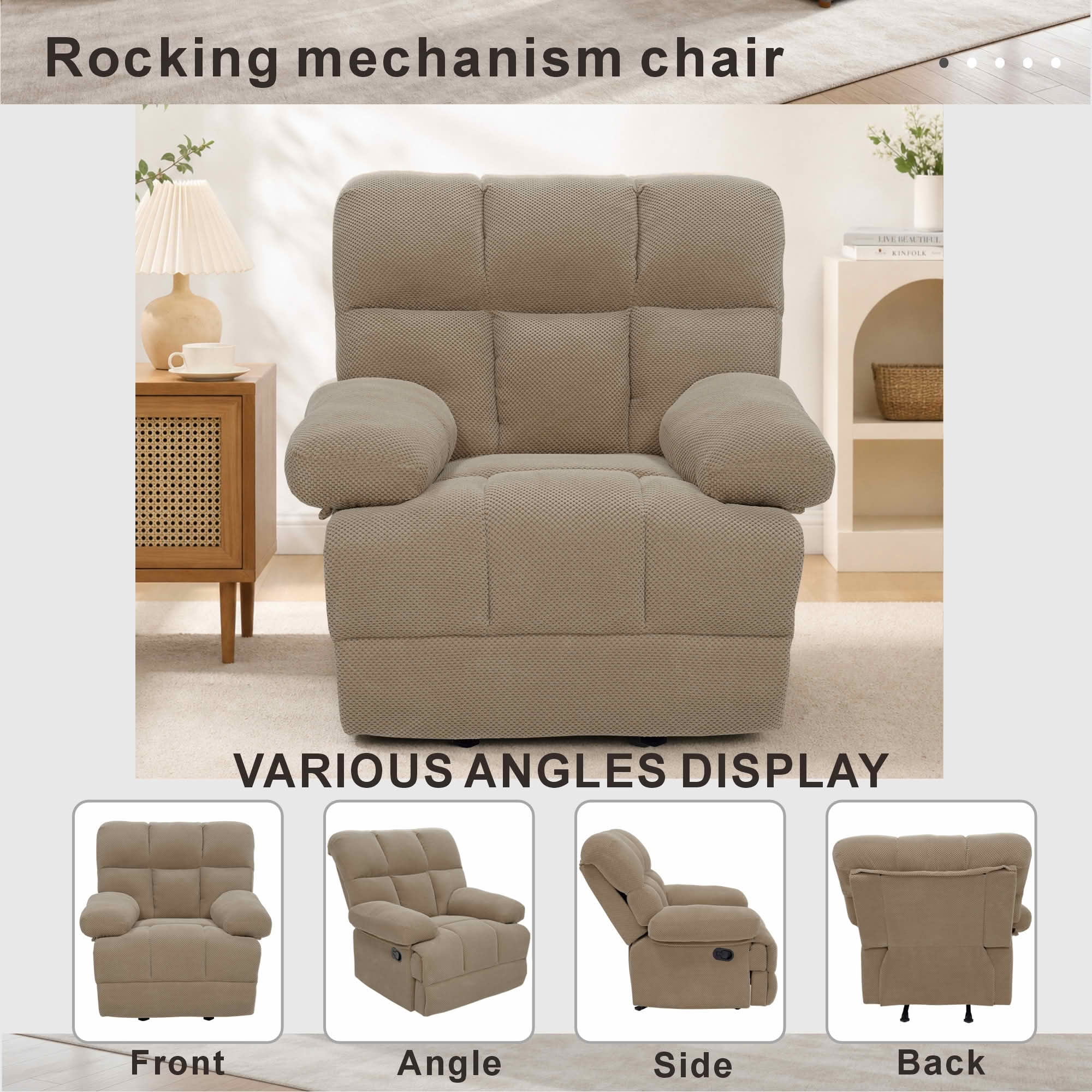MAYEERTY Modern Manual Rocker Recliner Chair, Nubby Upholstery Fabric Rocking Recliner for Living Room, Nursery and Home Office