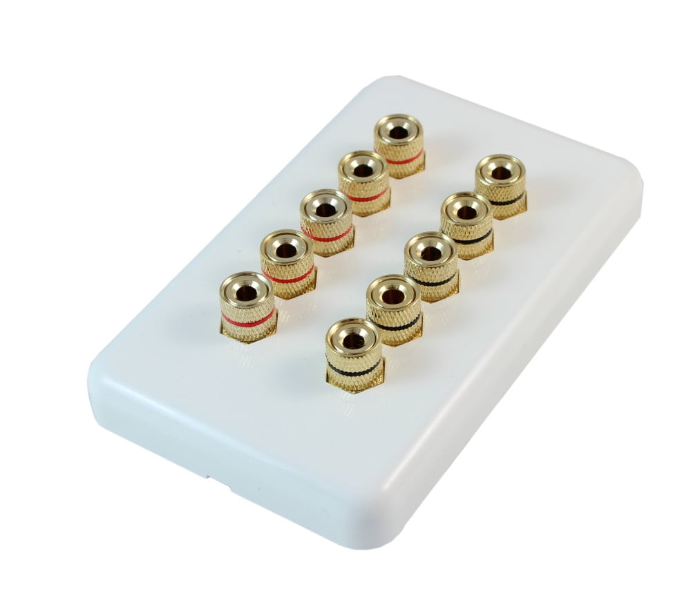 Wall plate 5 Speaker (10 input jacks) for Banana Plugs Gold Pltd,White