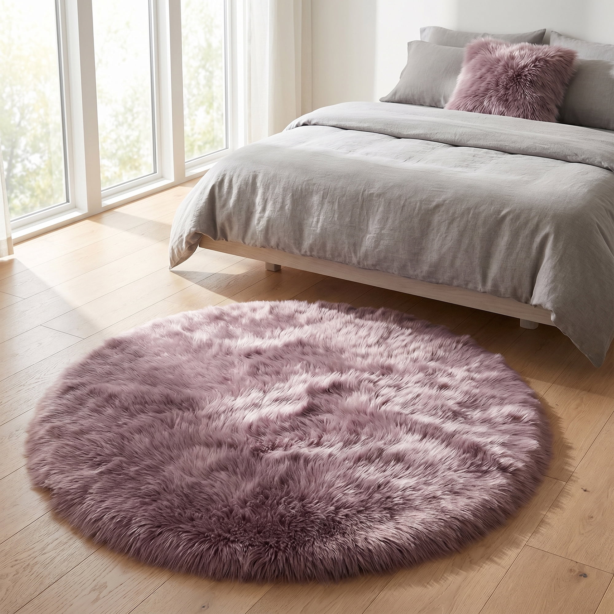 Unique Bargains Shaggy Round Area Rug Fluffy Non-Slip Fuzzy Carpet 28" x 28" Purple