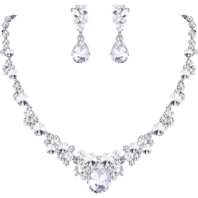 Mujer Sets de Joyería Cristal Austríaco Elegante Boda Lágrima Flor Collar Arete para Novia