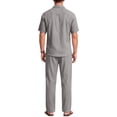 thumbnail image 3 of GENTS BLISS Men 2 Piece Set Linen Outfit Casual Short Sleeve Button Down Shirt and Linen Pants, 3 of 10