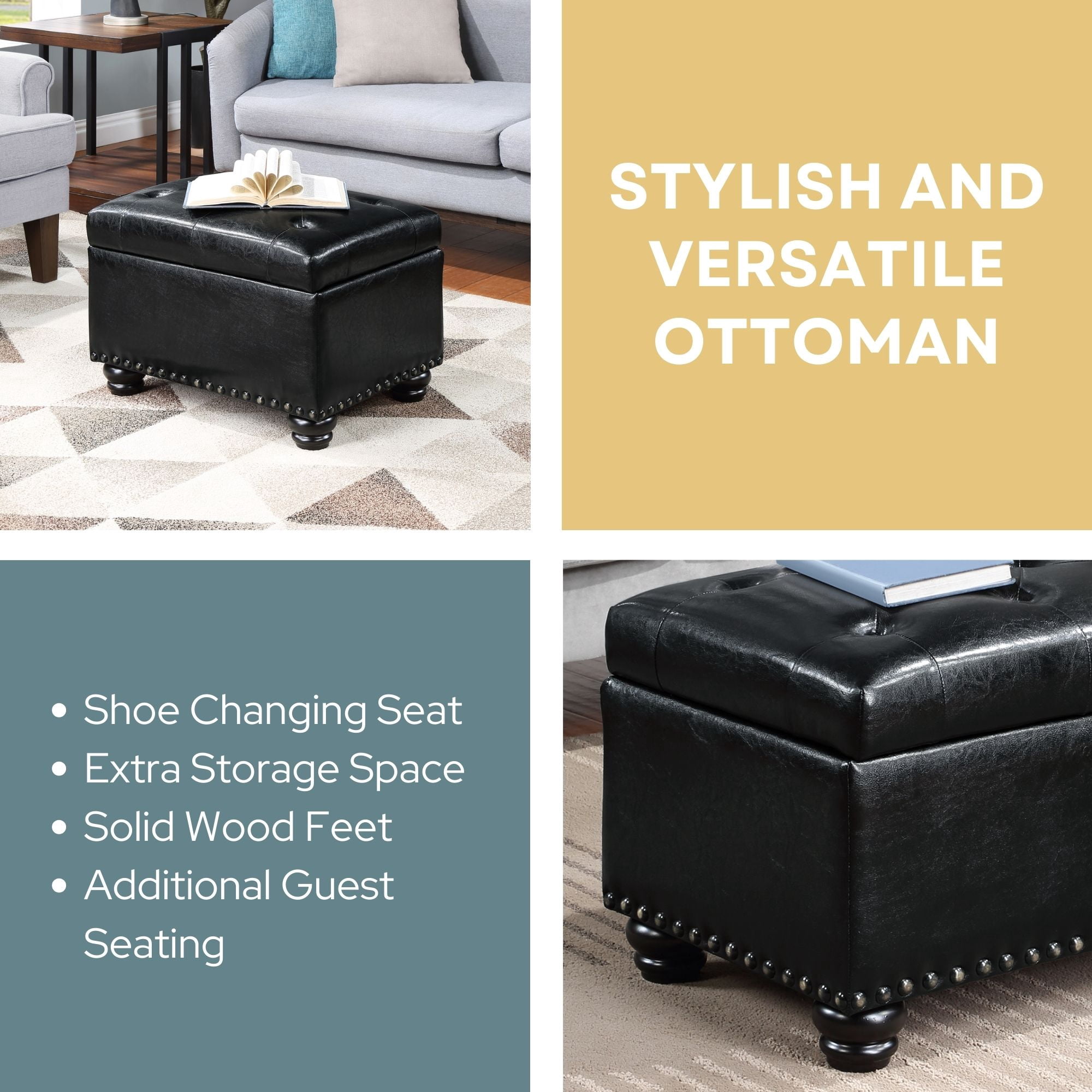 Convenience Concepts Designs4Comfort 5th Avenue Storage Ottoman, Multiple Finishes