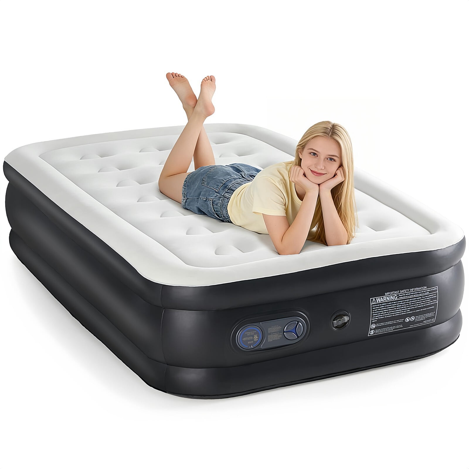 Kelno Air Mattress with Built-in Pump 16" Twin Airbed Quick Inflate Deflate with Non-Slip Bottom for Home Guest Camping