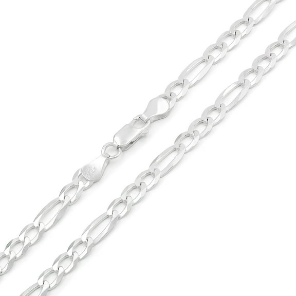 925 Italian Sterling Silver 5mm Solid Figaro Chain, FREE Microfiber Cloth, ITProLux Link Mens Womens Necklace, Giorgio Bergamo